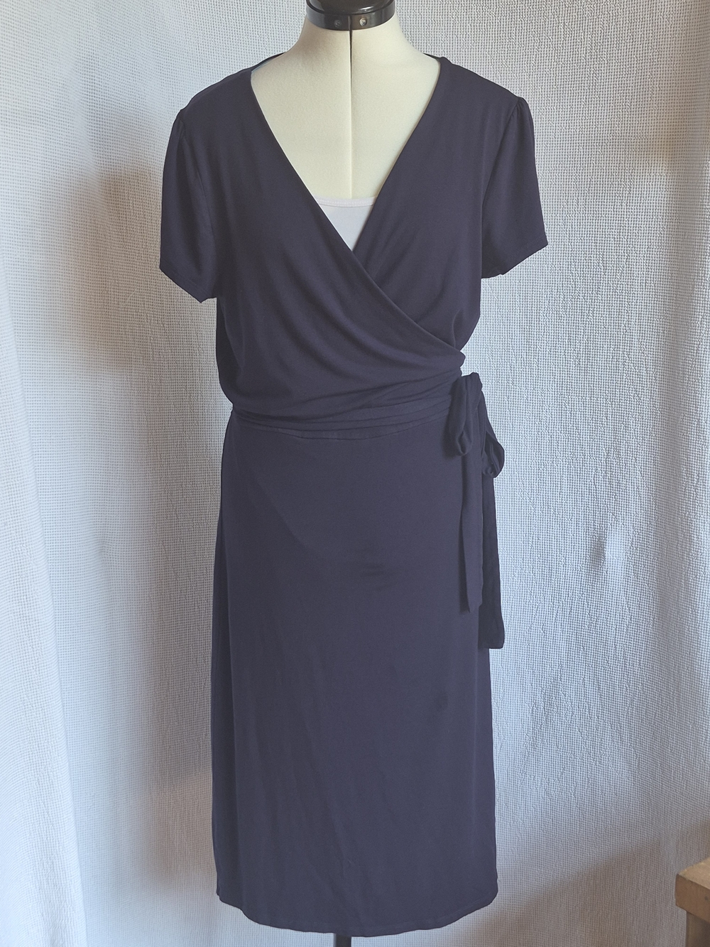 Boden Navy Wrap-Style Midi Dress with Side Tie